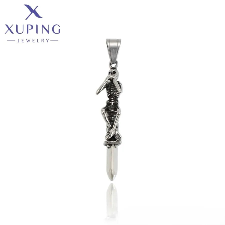 33899 XUPING JEWELRY Black Gun Color Trendy Stainless Steel Skeleton Knife Custom Hip Hop Fashion Jewelry Pendant Charms