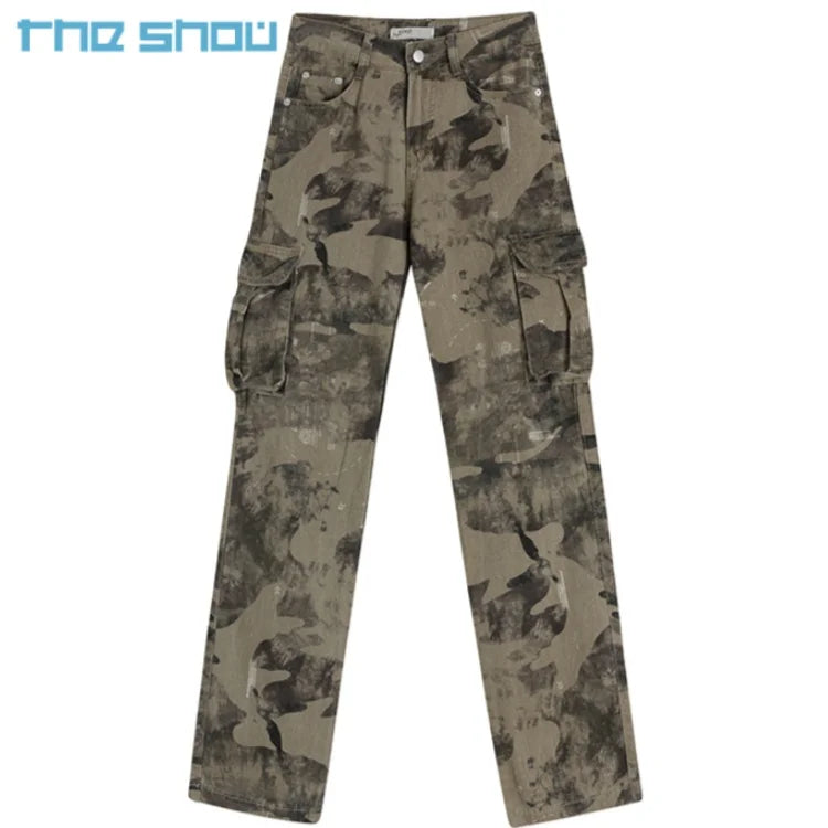 Camouflage Outdoor Pants Track Denim Trousers Straight Leg Jeans Mens Cargo Stacked Tactical Pant Real Tree Camo Cargo Pants Men