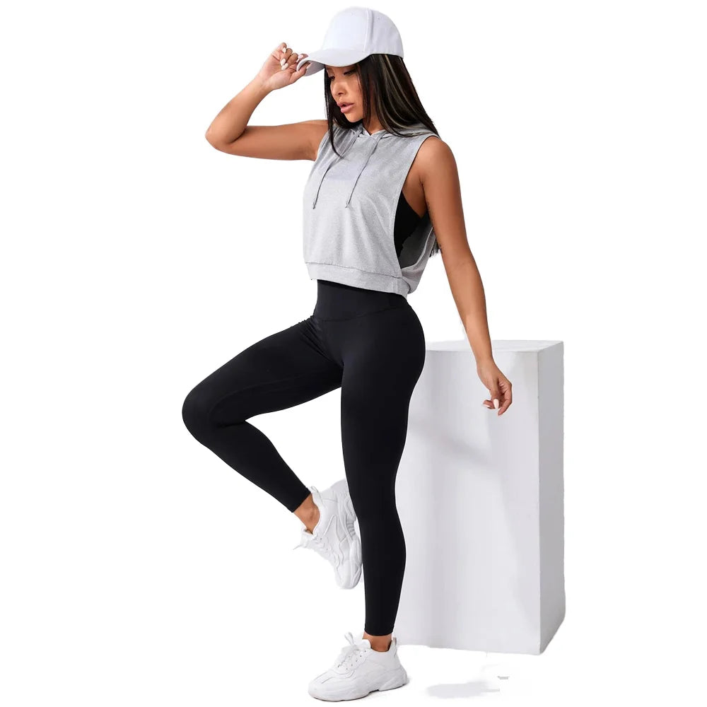 Custom Graphic Thin Breathable Gym Tank Lightweight Fitness Top Leisure Stylish Activewear Cropped Sleeveless Hoodie for Women