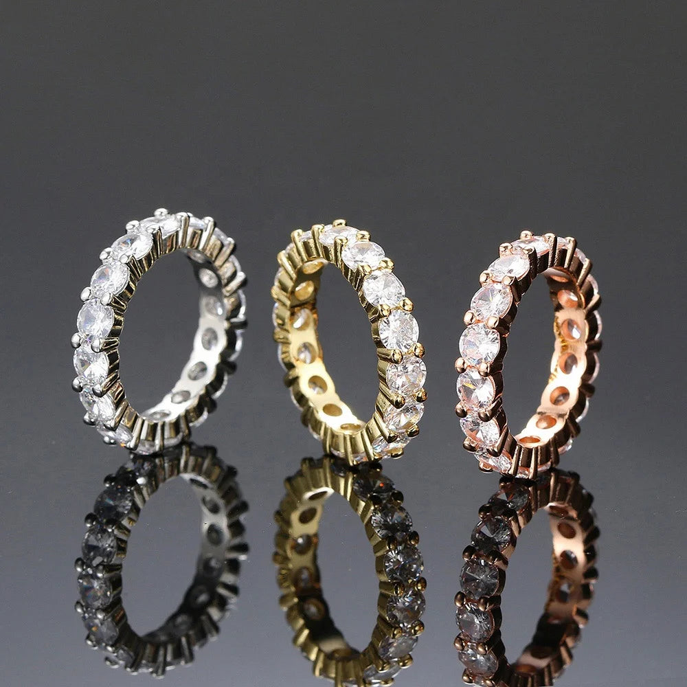 Geometric Classical Simple 14K Gold Plated Iced Out Full Pave Cubic Zirconia Diamond Band Rings