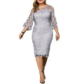 Plus Size Women's Dresses 4Xl 5Xl 6Xl Mesh Hollow Out Lace Patchwork Long Sleeve Midi Casual Large Size Woman Dress
