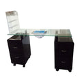 Modern Wood Nail Salon Manicure Table with Glass Top and Dust Collector Commercial Use