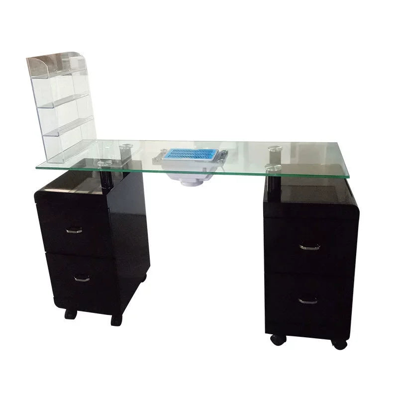 Modern Wood Nail Salon Manicure Table with Glass Top and Dust Collector Commercial Use