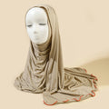 Cotton Stretchy Plain Jersey Hijab Scarf With Two Side Red Lines Nertherlands Arab Muslim Scarf for Women Shawls