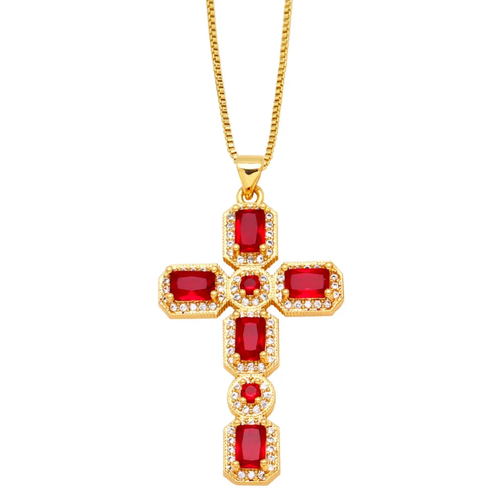 Customized Fashion Personalized Geometric Cross Shape Pendant Necklace Micro Set Zircon Pendant Necklace