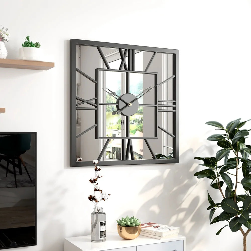 Hot Sell European Living Room Large square Iron Vintage Quiet Silent Mode 24 Inch Wall Clock