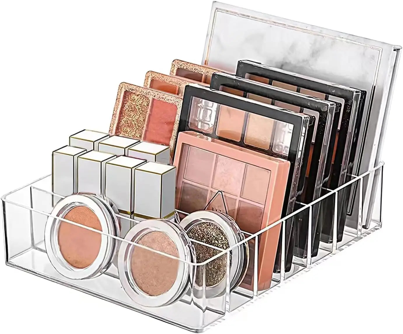 Clear Cosmetics Storage Container 7 Section Divided Makeup Organizer Eyeshadow Palette Lipstick Holder for Vanity