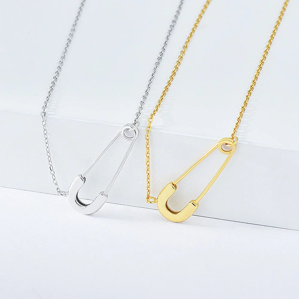 S925 Sterling Silver Geometric Necklace Women Charm Paper Clip Pendant Necklaces Jewelry