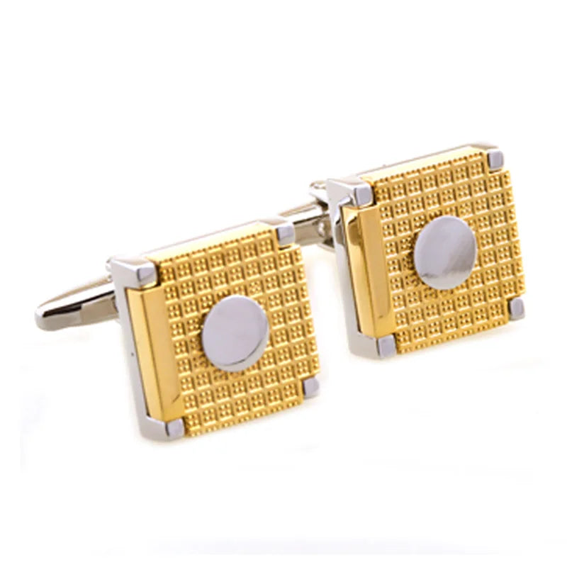 Wholesale Gold Silver Grid Texture Cufflinks Custom Men's Suit Shirt Fashion Accessory Wedding Tuxedo Trendy Jewelry Gift Set