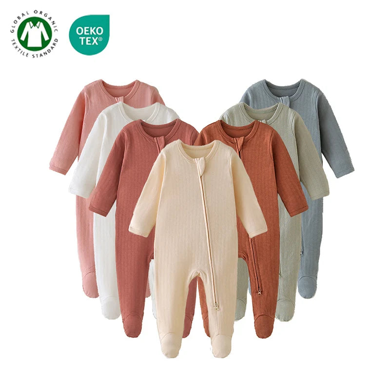 Wholesale Organic Cotton Honeycomb Jacquard Zipper Baby Outfit Clothing Baby Footie Rompers