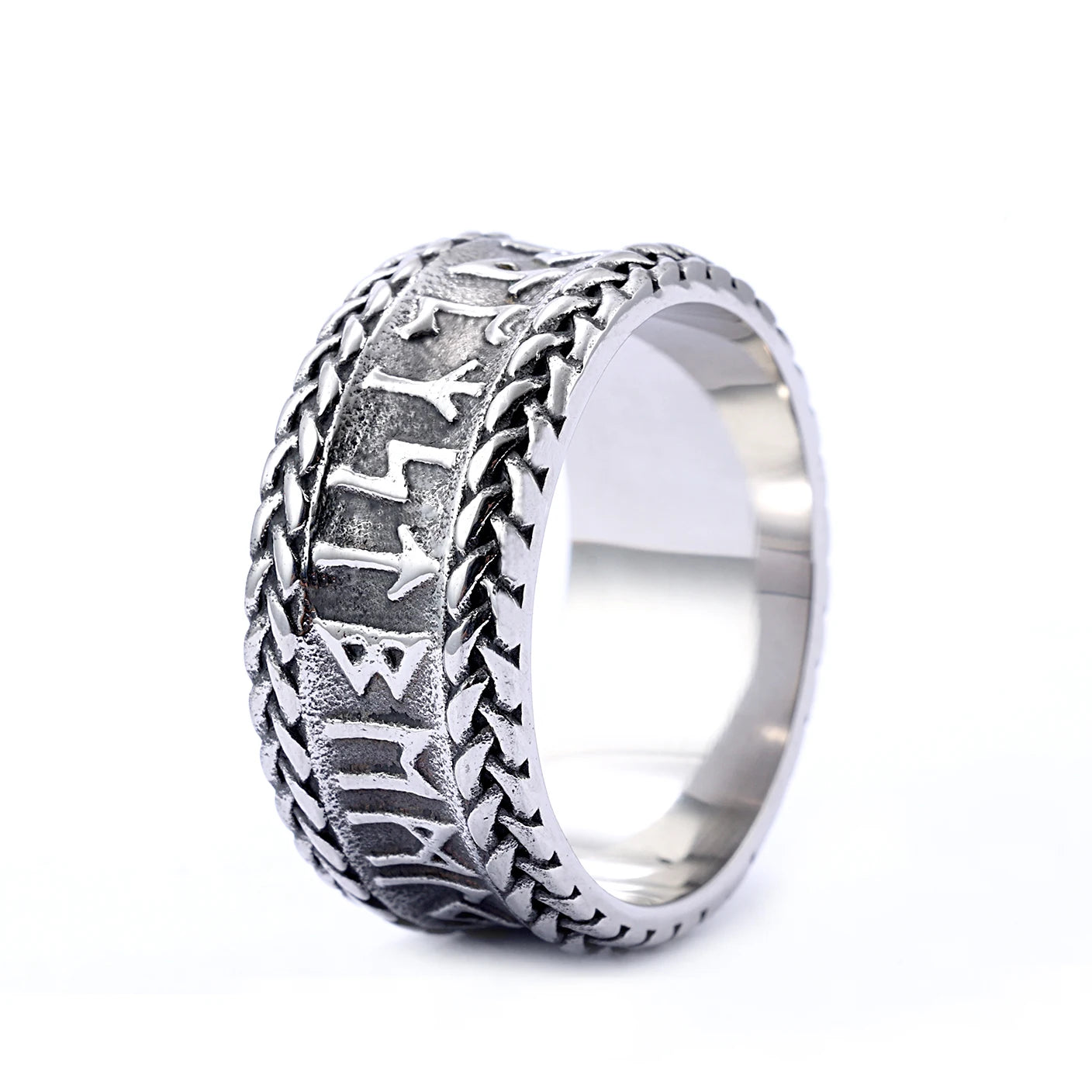 Stainless Steel Men Nordic Mythology Viking Rune Letter Words Odin Norse Viking Futhark Amulet Retro Scandinavian Rings Jewelry