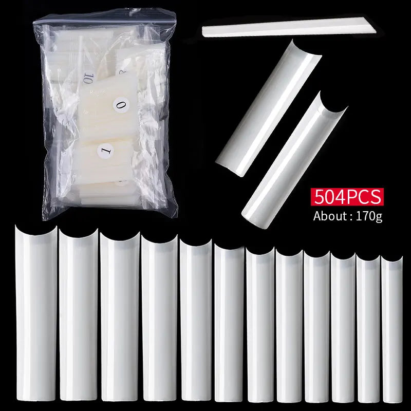 Misscheering New 504 Pcs/Pack XXL Square Nail Tips Clear/Natural Half Cover Long Square Acrylic Artificial False Nails