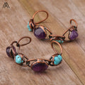 Designer Bangle Amethyst Turquoise Open Cuff Bracelet Antique Bronze Vintage Jewelry for Men Gifts