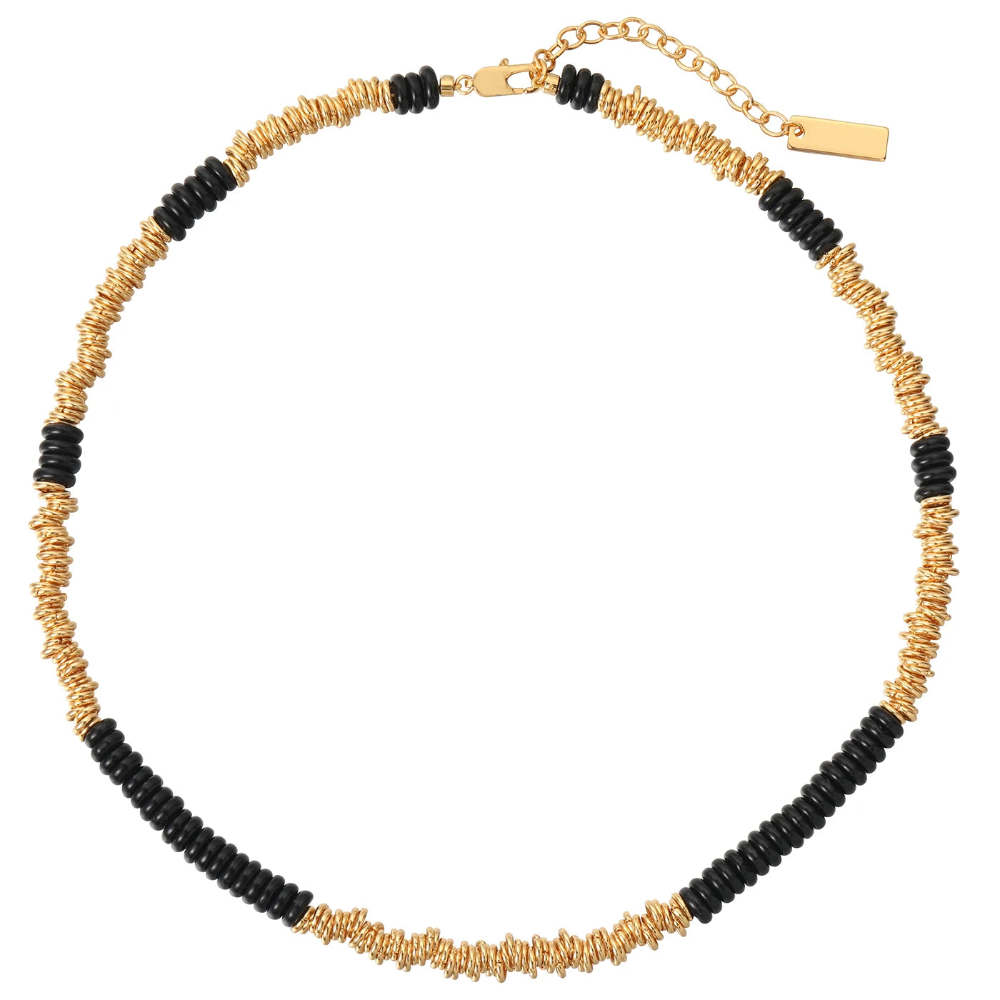 Fashion Vintage Brass Plating 18K Gold Black Onyx Beaded Necklace Women Jewelry Factory Wholesale