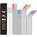 Customized Logo Stainless Steel Straw Long Drinking Portable Tumbler with Clean Brush Children Reusable Glass Metal Accessory