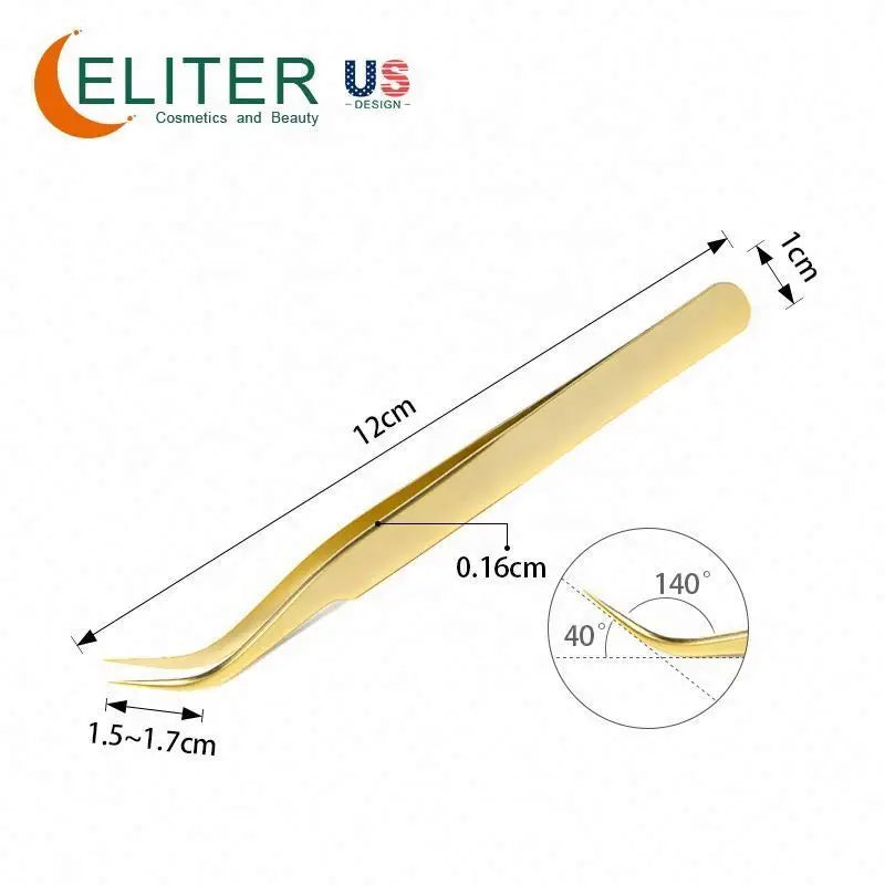 ELITER Hot Sell in Stock Custom Logo Tweezers Eyelash Application Tools Eyelash Extensible Tweezer Volume