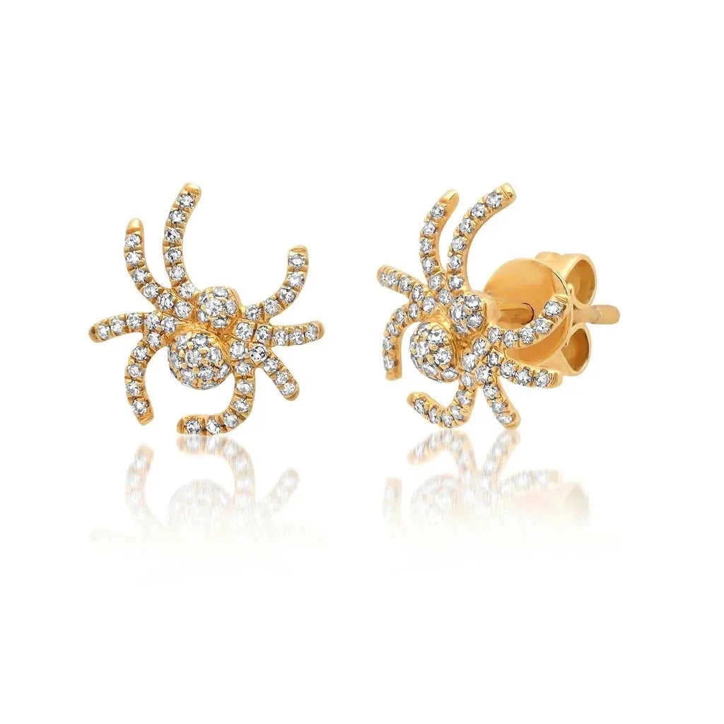 Milskye Beautiful Jewelry 14K Gold Plated  925 Silver Mini Diamond Spider Stud Earrings