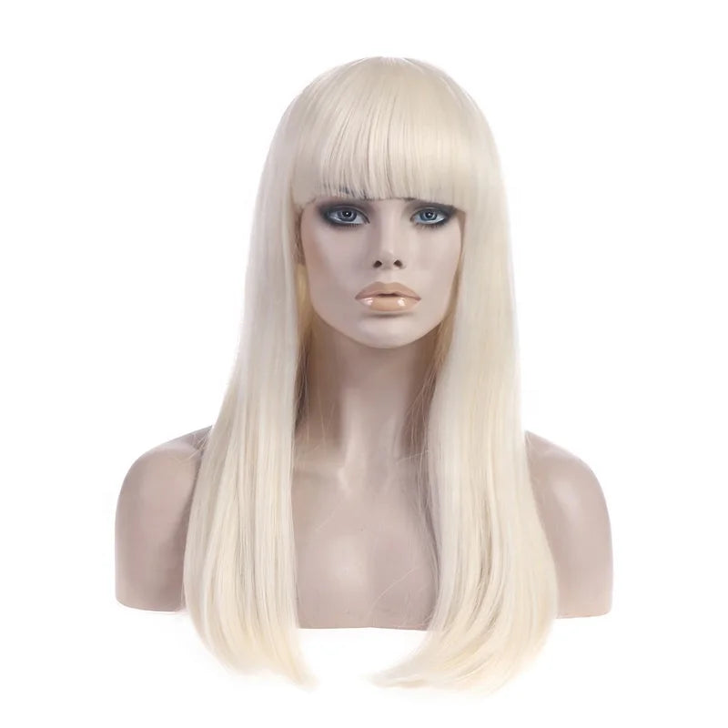 SARLA 22" Natural Glueless Long Kinky Straight Blonde Costume Heat Resistant for Lace Full Head Wigs Women Cosplay Wig Bangs