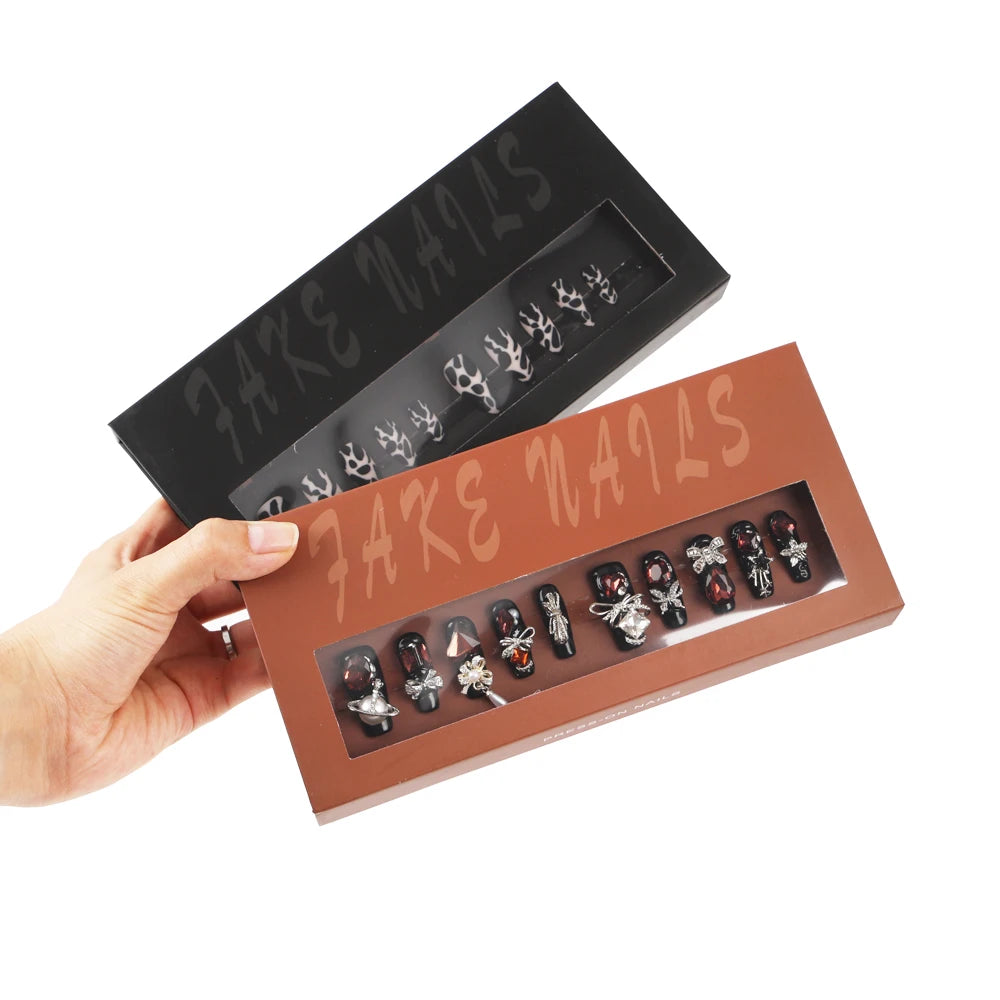 Luxury Transparent Press on Nail Empty Custom Storage Box with Recycled Materials Glitter Portable Design & Bronzing Finish