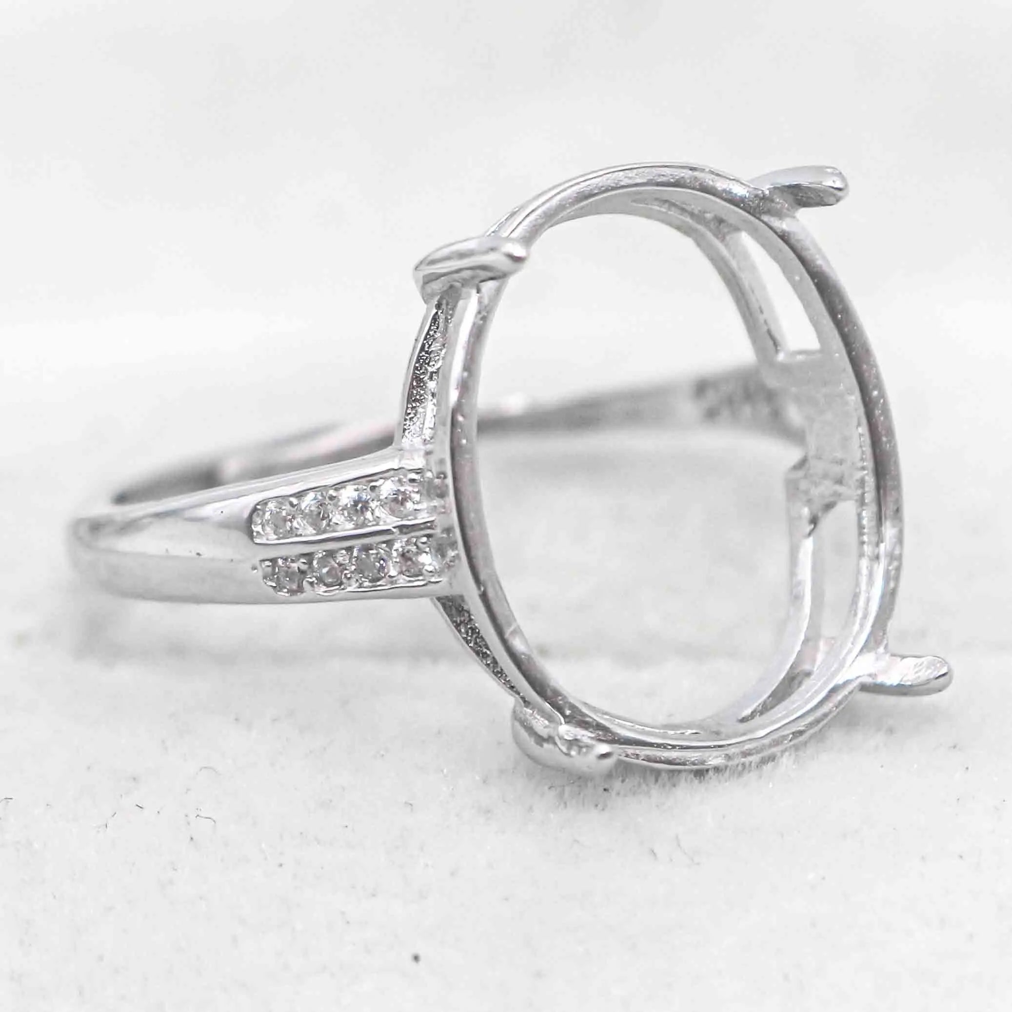 Sterling Silver 13*16mm Semi Mount Ring Empty Frame Blank Support Claws Setting S925 Base Holder Without Center Stone for Inlay