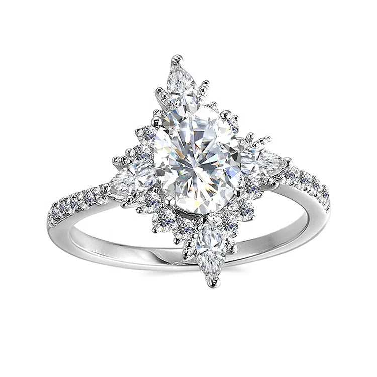 925 Sterling Silver Vintage Snowflake Ring Luxury Moissanite Engagement Anniversary Everyday Wear Gift Ring