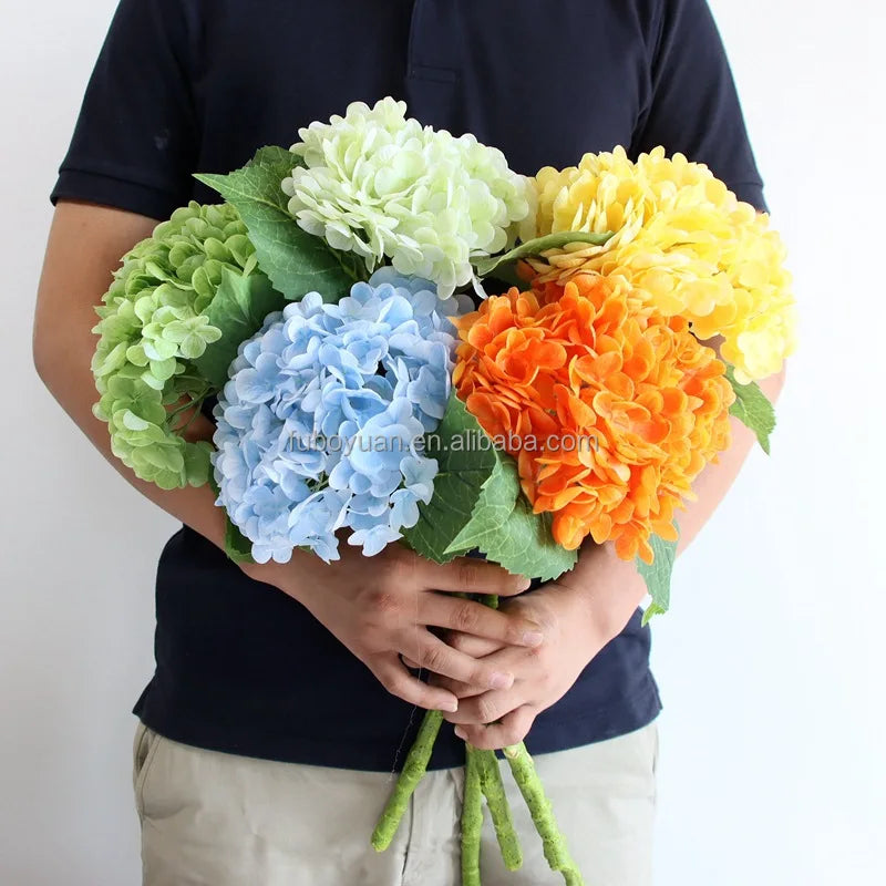 S08 Silk Flowers High Quality Artificial White Hydrangea Flower Faux Flower Real Touch Latex Artificial Hydrangea for Room Decor