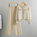 Wholesale 2026 Autumn New Fashionable and Stylish Round Neck Knitted Cardigan Slimming Women's Set