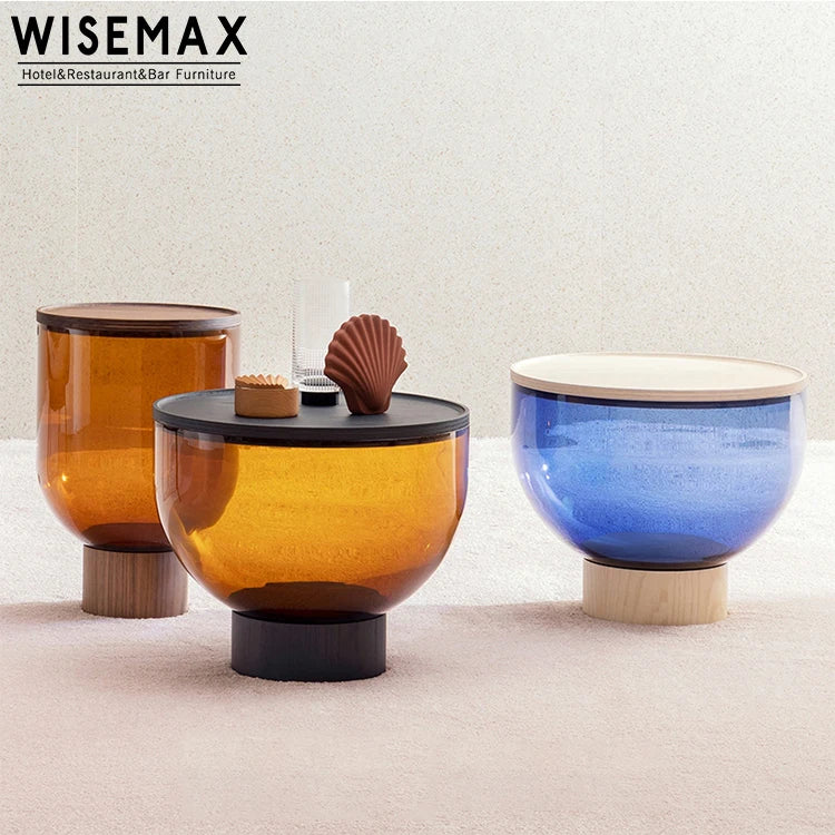 WISEMAX FURNITURE Nordic Modern Cafe Shop Small Round Coffee Tea Table Villa Living Room Transparent Glass Bells Coffee Table