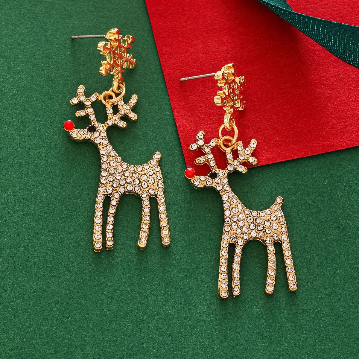 Luxury Gold Plated Alloy Christmas Tree Trendy Glitter Bell Earrings New Year Fashionable Rhinestone Studs Perfect Women's