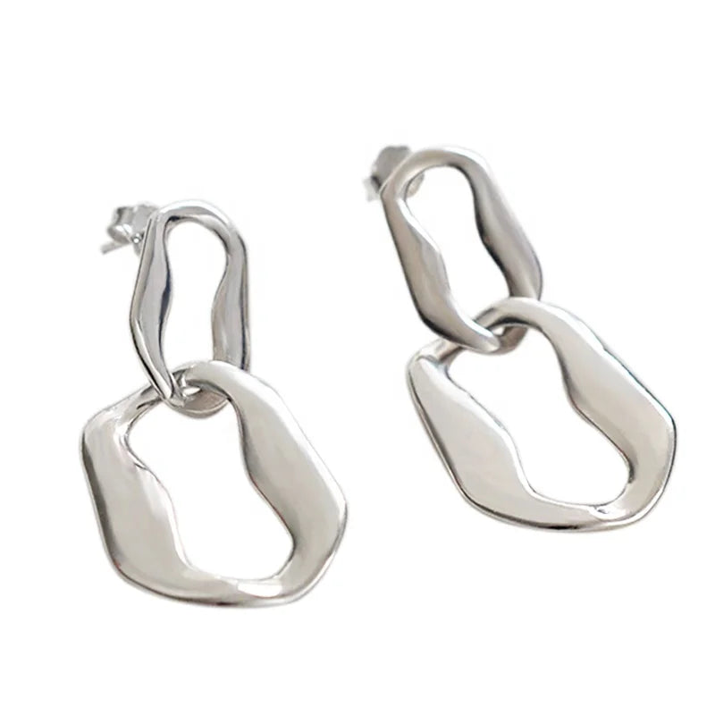 Wuqie 925 Sterling Silver Simple Geometric Fashion Drop Earrings Jewelry for Women