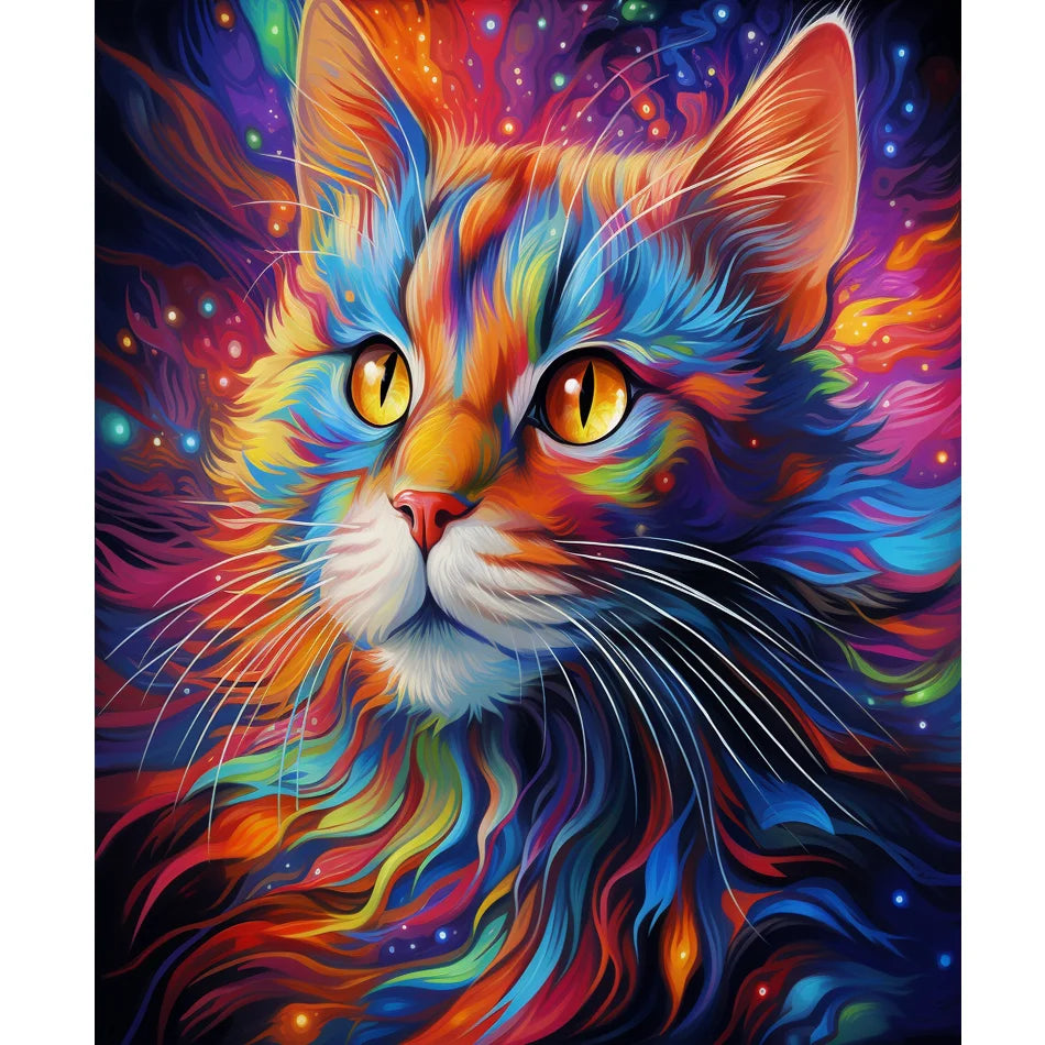 Diamond Pattern Rhinestone Needlework Diy Diamond Painting Cross Stitch Colorful Cat Animal Diamond Embroidery 30x40cm