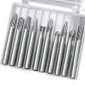 10pcs Tungsten Steel Rotary Burr Set Carbide Drill Bit Rotary Cutter File 6mm Shank Grinding Head for Carving Woodworking