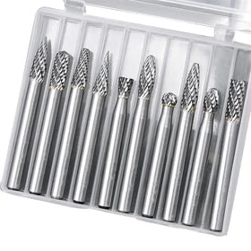 10pcs Tungsten Steel Rotary Burr Set Carbide Drill Bit Rotary Cutter File 6mm Shank Grinding Head for Carving Woodworking