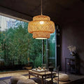 Jpungsun Minimalist Indoor Home Chandelier Pendant Light with Rattan Lamp Shade Cover Bamboo Wicker Lampshade