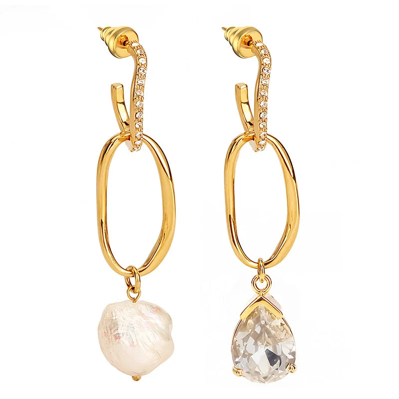 New Natural Pearls & Crystal Drop Earrings Dangle Earrings Fashion Jewelry Kolczyki Gold Color Zircons Wedding for Girls