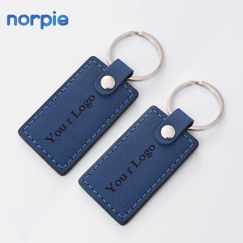 Blue Leather Black Laser Effect Rectangle Shape Leather Keychains Laser Blank Bulk Leather Keychains