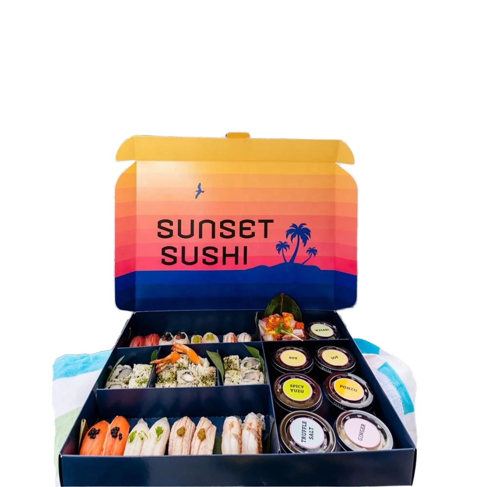 Wholesale Custom Biodegradable Sushi Packaging Box Disposable Takeout Delivery Embossed Foil Dividers Jelly Sugar Noodle