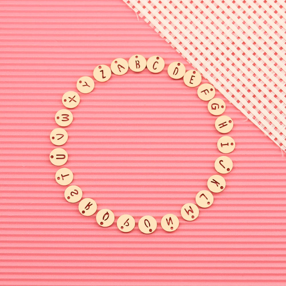 Wholesale 10mm Stainless Steel A-Z Letter Pendants 18K Gold Plated Alphabet Charms for Crafts Making Customized