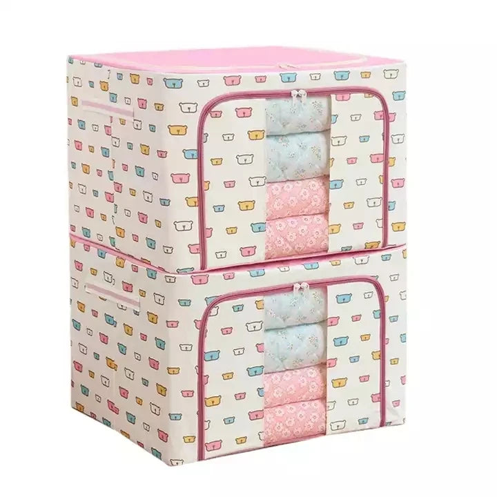R1011 Custom Foldable Clothes Bedding Storage Organizer with Sturdy Handle Cotton Linen Zipper Oxford Storage Bag
