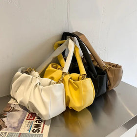 2022 Summer New Korean Fashion Chain Pleated Cloud Shoulder Bag Trendy Pu Leather Handbags Fashion