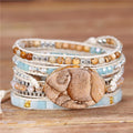 YueTong Natural Stone Beaded Leather Wrap Bracelet Boho Gemstone Beads Bracelet Yoga 5 Wraps Bracelet High End Jewelry Wholesale