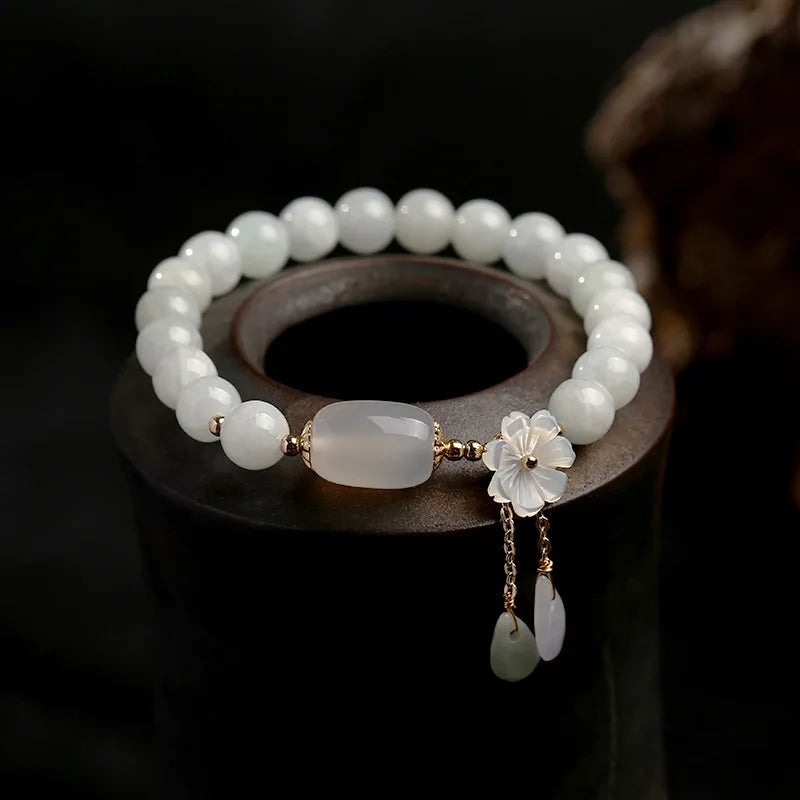Natural Jade Emerald Beads Bracelet Armband Adjustable Bangle Charm Jewelry Yoga Water Drop Flower Pendant Bracelet