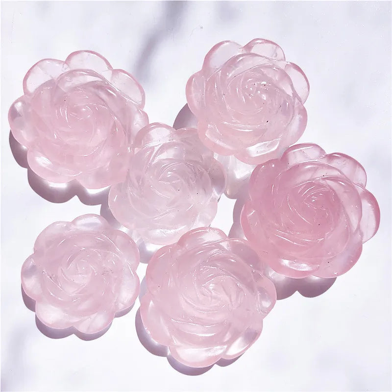 Natural Healing Rose Quartz Crystal  Rose Flower Crystal Rose Quartz Hand Carved Flower for Gifts