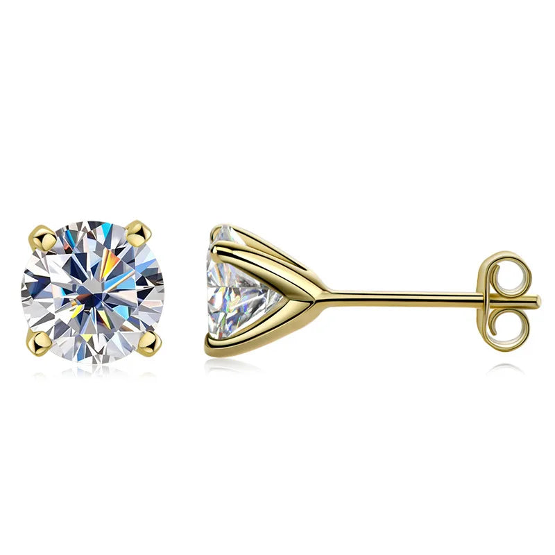 1ct 6.5mm Moissanite Earrings 925 Sterling Silver Gold Plated 4 Claw Studs D Color VVS Diamond for Men Women GRA Luxury Jewelry