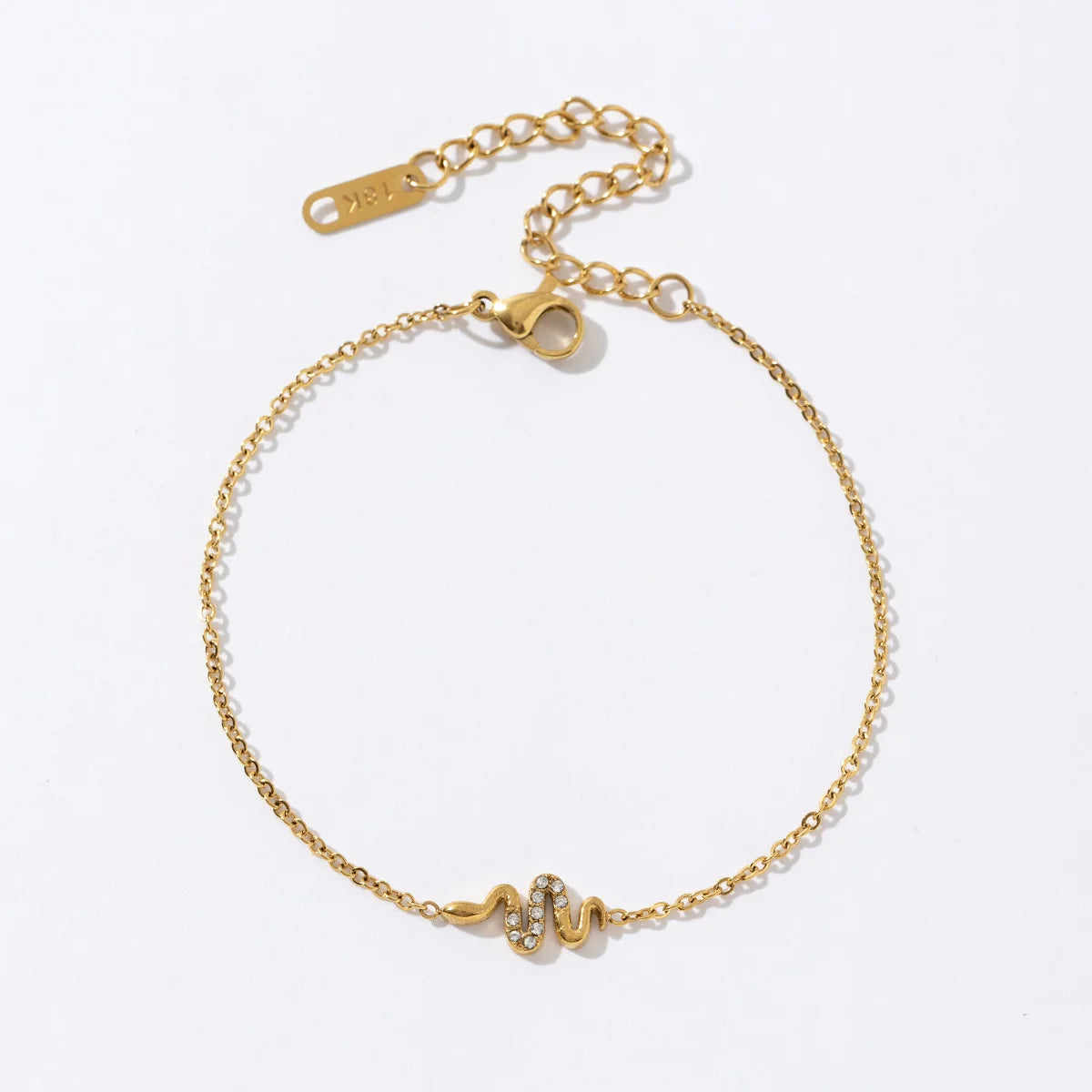 Fashion Dainty White Cubic Zirconia Charm Jewelry Stainless Steel 18K Gold Plated Snake Bracelet for Women