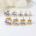 French Style Trendy Classic Jewelry Gold Plated Claw Setting Stainless Steel Earrings Zircon Stud Earrings for Wedding