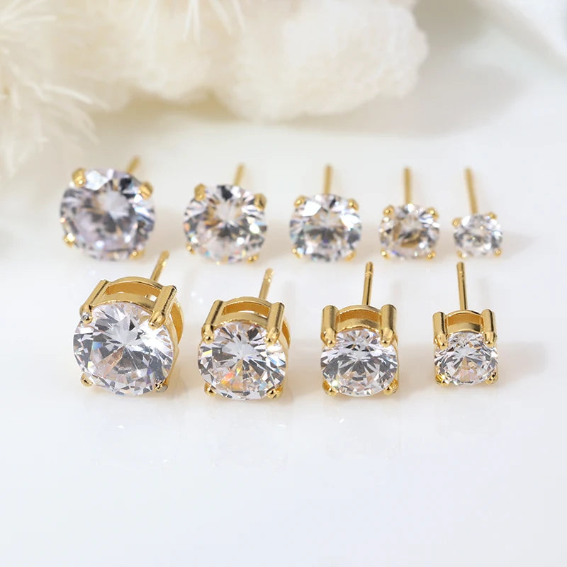 French Style Trendy Classic Jewelry Gold Plated Claw Setting Stainless Steel Earrings Zircon Stud Earrings for Wedding