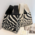 Zebra Stripe Pattern Knitted Strip Hand Bags Women Handmade Crochet Tote Bag Handbag for Women