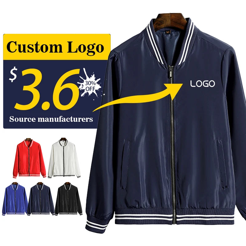 Custom Printed Logo Baseball Jacket Windbreaker Varsity Jacket Man Waterproof Plus Size Jackets