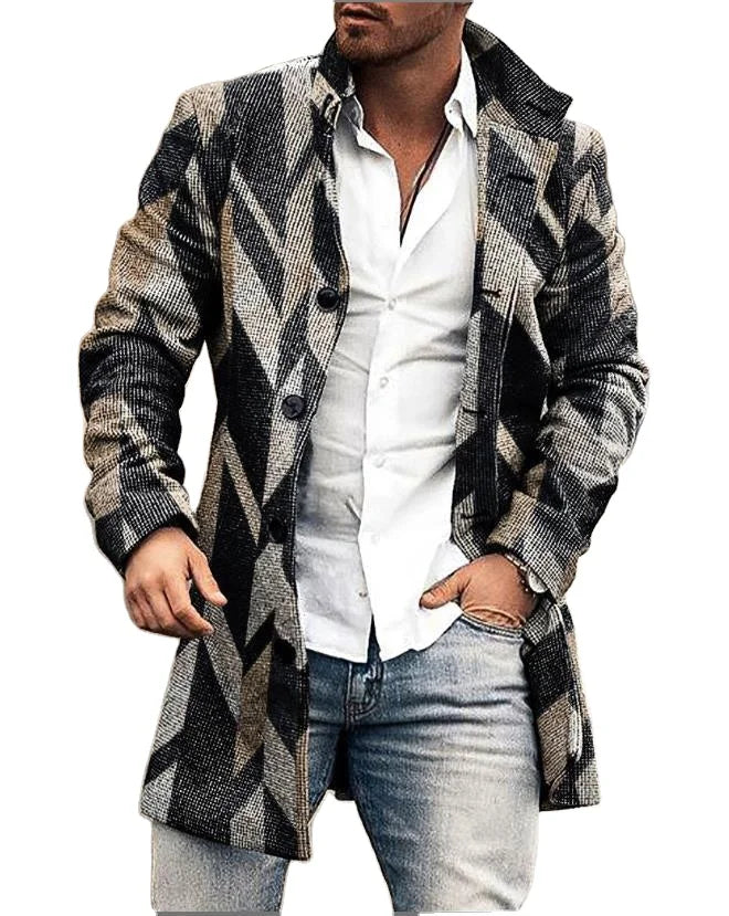 Men's Casual Vintage Retro Long Overcoat Single-Breasted Stand Collar Warm Topcoat for Business Peacoat Men's Casual Clothing